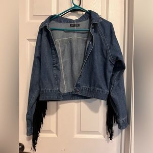 SHEIN black fringe jean jacket size xs
